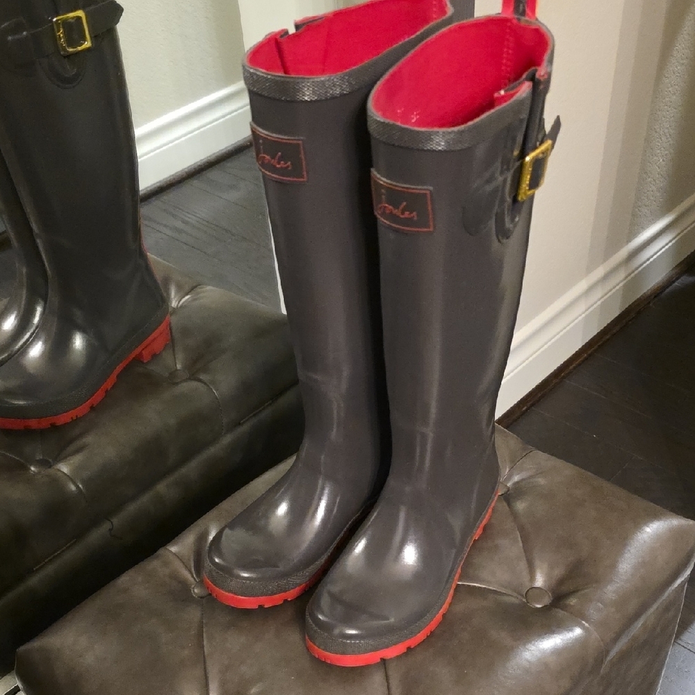 Joules Women's Charcoal and Scarlet Rain Boots - Picture 5 of 11